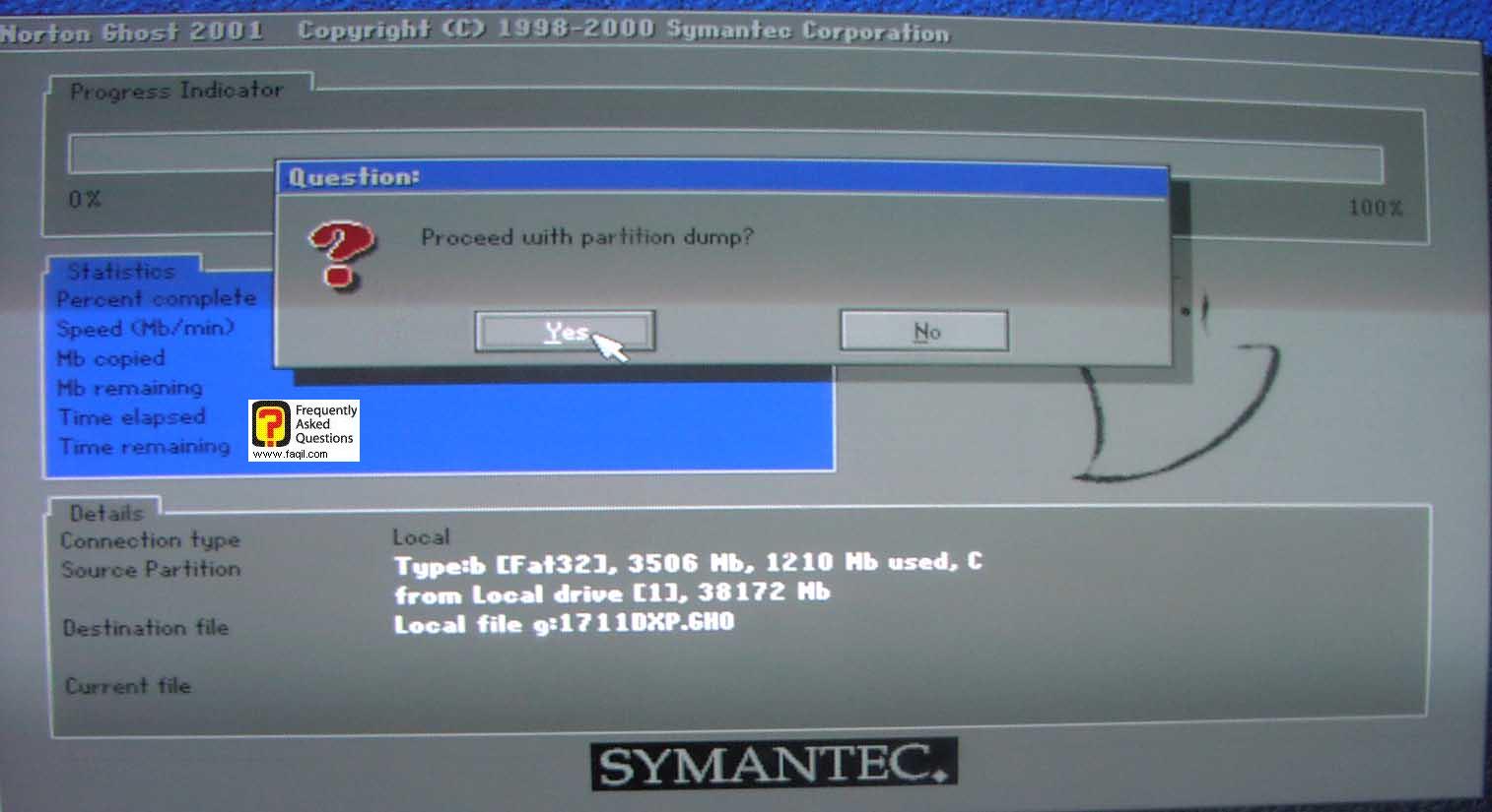 רהאם להמשיך ב DUMP הקש YES, בGhost