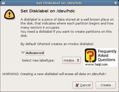 אזהרה על גודל המחיצה, gparted
