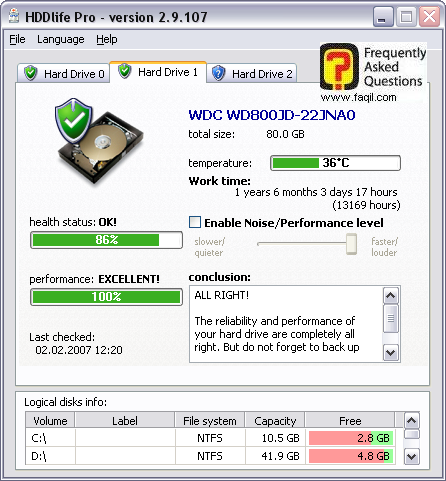 מסך   החלון הראשי של התוכנה, HDDlife 