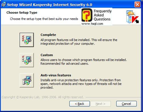 בחרו את האפשרות Custom  (מותאם אישית ), Kaspersky Internet Security 6