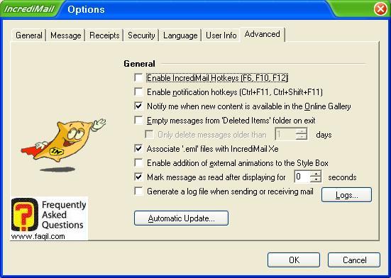 הגדרות מתקדמות , תוכנת  Incredimail