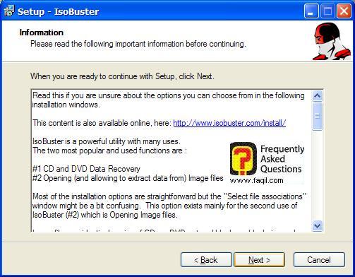 מסך מידע  להתקנה, IsoBuster