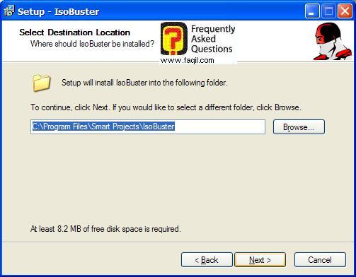 מסך מיקום יעד להתקנה  , IsoBuster