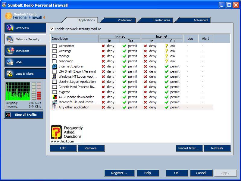 התהליכים הפועלים ברקע,חומת האש Kerio Personal Firewall