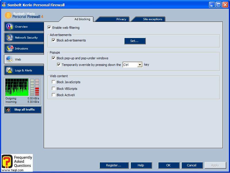 אפשרות Web,חומת האש Kerio Personal Firewall