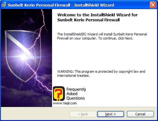 מסך ברוכים הבאים להתקנה,חומת האש Kerio Personal Firewall