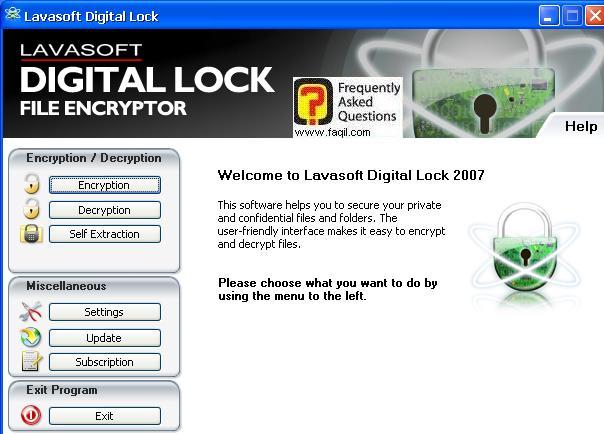 המסך הראשי של התוכנה, Lavasoft Digital Lock