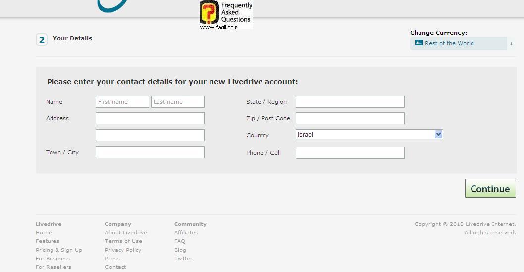 מילוי פרטים אישיים, תוכנת LiveDrive    
