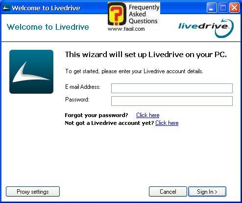 הקשת אימייל וסיסמא, תוכנת LiveDrive   