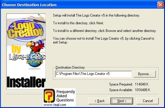 מסך  מיקום היעד להתקנה , The Logo Creator Version 5 