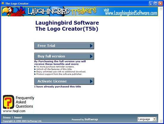 מסך הודעה שהתוכנה לניסיון, The Logo Creator Version 5 