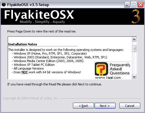דרישות המערכת של התוכנה  להתקנה,FlyakiteOSX