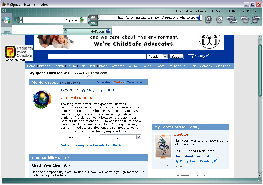 הורוסקופ,הרשת החברתית מיי ספייס 