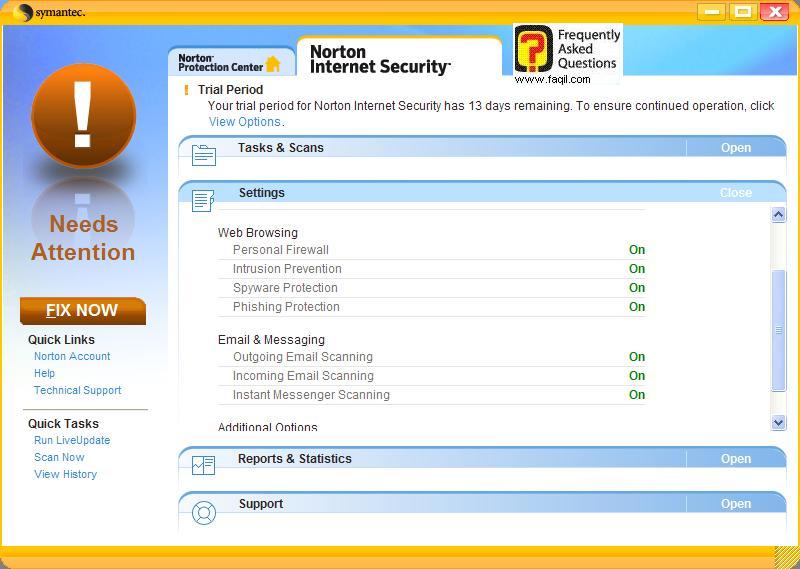 מסך  הגדרות אימייל,Norton Internet Security 2007