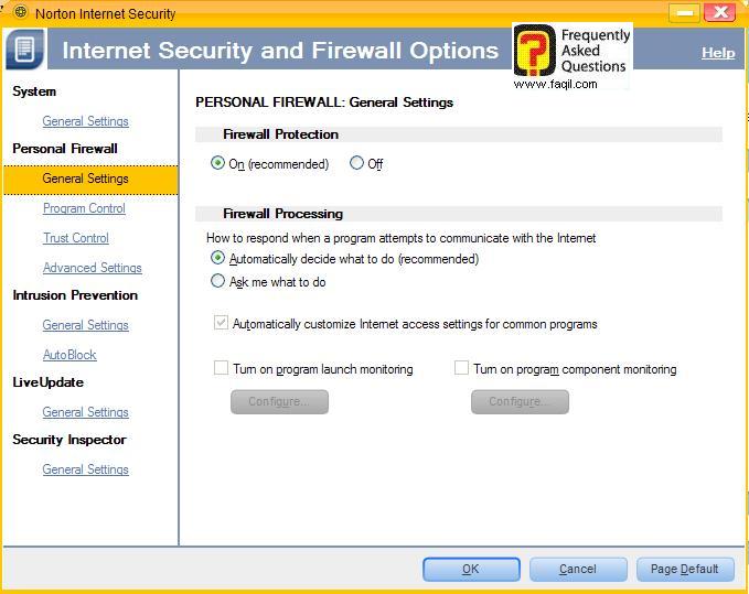 הגדרות כללי,Norton Internet Security 2007