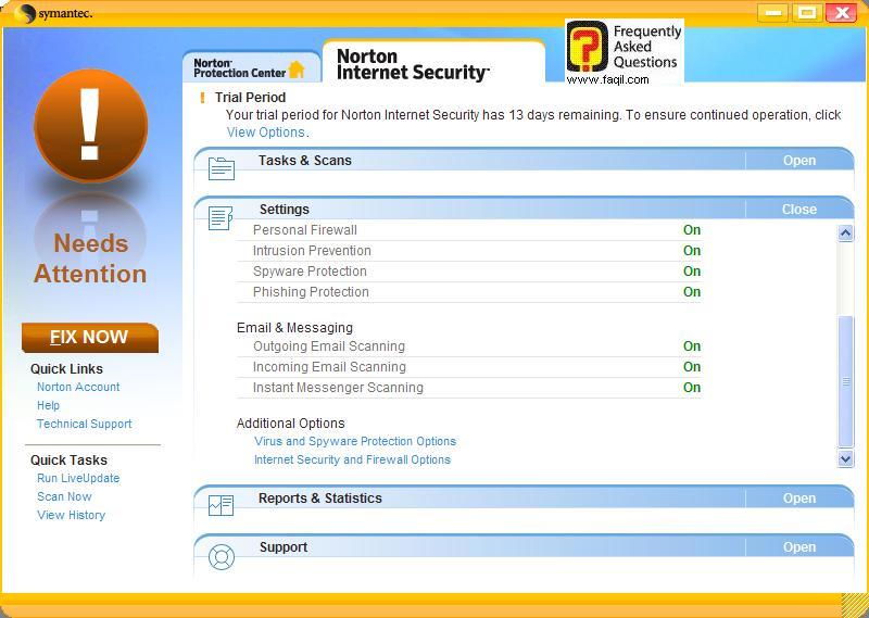 אפשרויות האנטיוירוס ,Norton Internet Security 2007