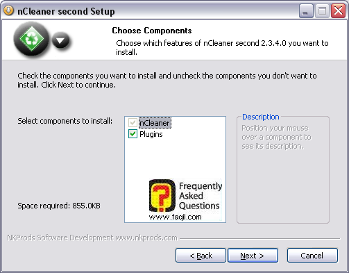 מסך אופציות  להתקנה,ncleaner