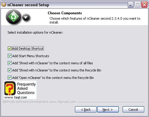 מסך קיצורי דרך  להתקנה,ncleaner