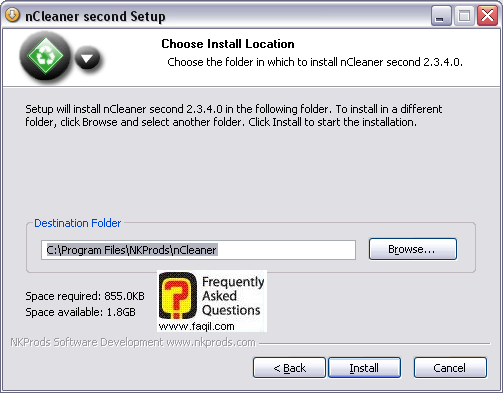 מסך מיקום יעד   להתקנה,ncleaner