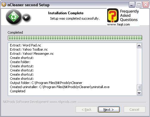 מסך ההתקנה תחל,ncleaner