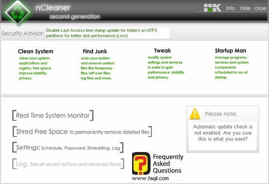 החלון הראשי,ncleaner