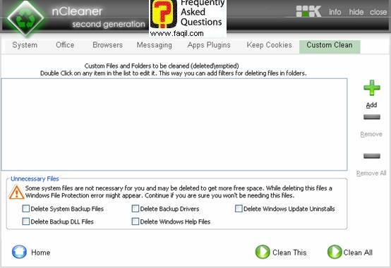 ניקוי מוגדר על פי משתמש,ncleaner