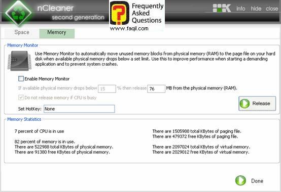ניטור בזמן אמת של שימוש המשאבים בזיכרון,ncleaner