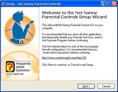 מסך ברוכים הבאים להתקנה, תוכנת Net Nanny   