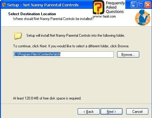 בחירת מיקום היעד להתקנה, תוכנת Net Nanny   