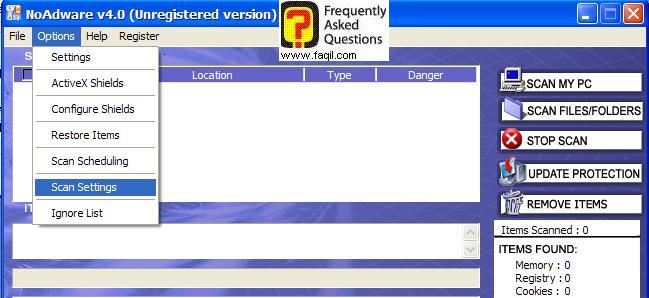 הגדרות סריקה,NoAdware 4.0 