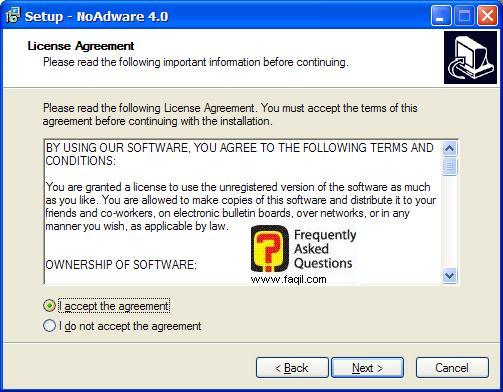 מסך תנאי שימוש  להתקנה,NoAdware 4.0 