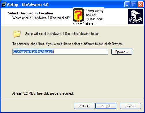 מסך מיקום היעד  להתקנה,NoAdware 4.0 