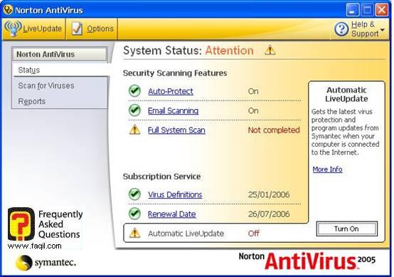 עדכון באופן אוטומטי,האנטיוירוס נורטון 2005|Norton Anti Virus 2005 