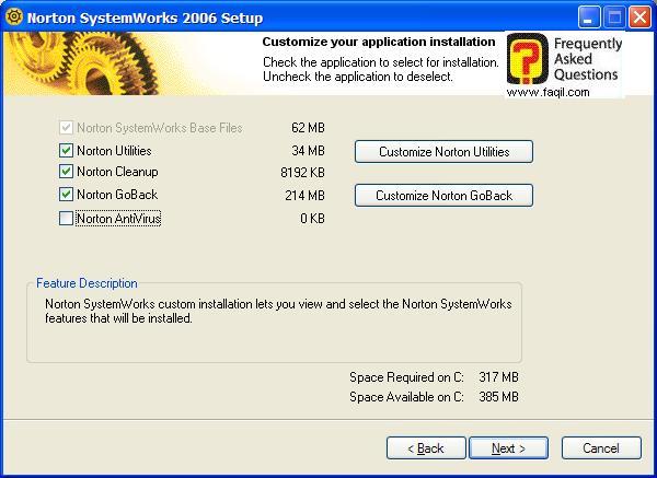 ההגדרות שנבחרו, Norton SystemWorks 2006  
