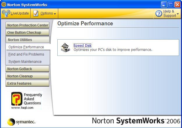 הגעה לשירותSpeed Disk, בNorton SystemWorks 2006  