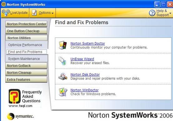 הגעה לכלי Norton WinDoctor , בNorton SystemWorks 2006  