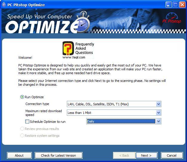 בחרנו את המהירות,PC Pitstop Optimize 