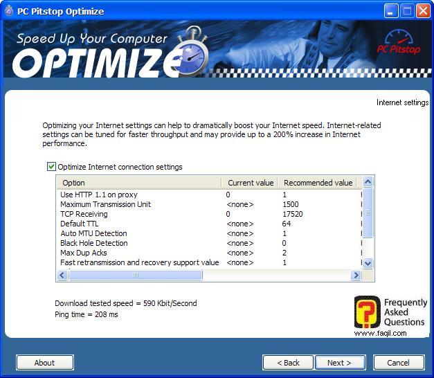 תוצאת מהירות ההורדה,PC Pitstop Optimize 