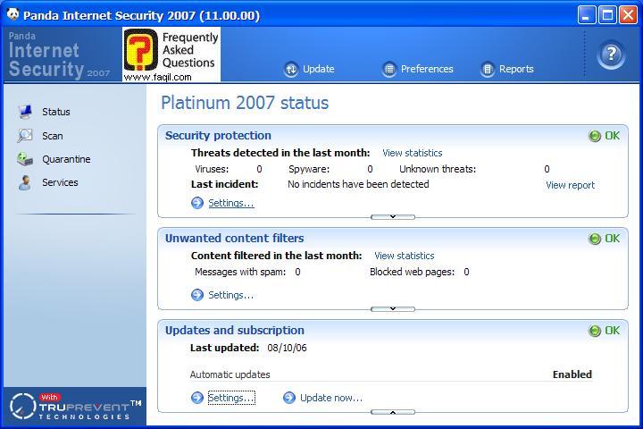 מסך ראשי,Panda Internet Security 2007