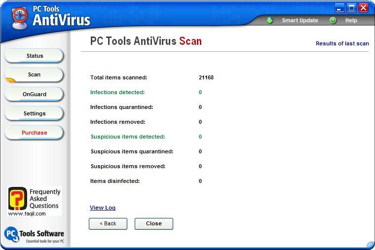 תוצאות הסריקה,תוכנת  PC Tools AntiVirus