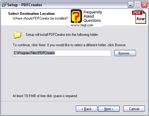 מסך מיקום היעד להתקנה, תוכנת PDFcreator
