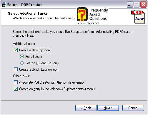 מסך  יצירת אייקונים בהתקנה, תוכנת PDFcreator