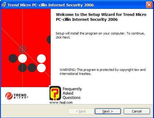 מסך ברוכים הבאים להתקנה, PC cillin  