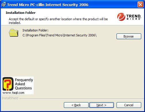 מסך מיקום היעד להתקנה, PC cillin  