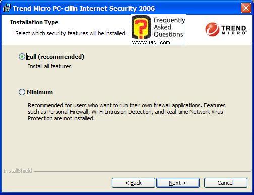 מסך בחירת סוג ההתקנה, PC cillin  
