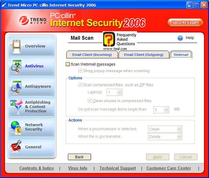 לשונית Webmail, בPC cillin  