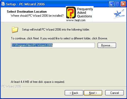 מסך בחירת  מיקום היעד להתקנה, Pc Wizard