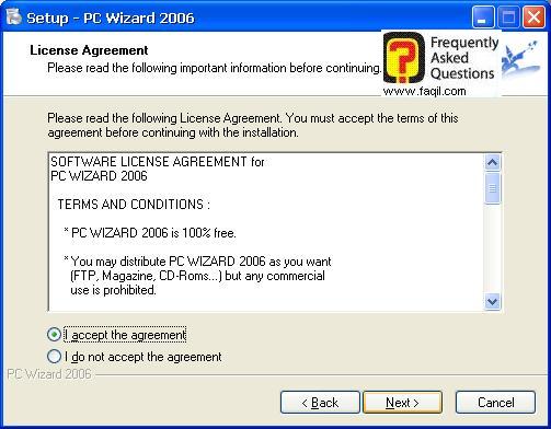 מסך תנאי שימוש להתקנה, Pc Wizard
