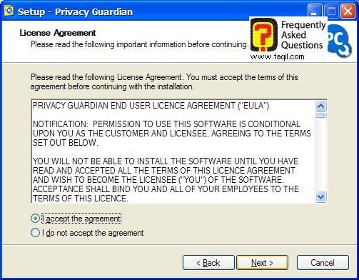 מסך תנאי שימוש להתקנה, Privacy Guardian