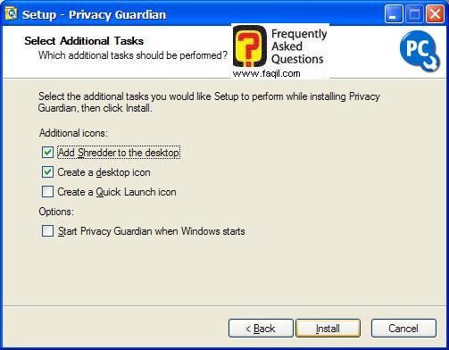 מסך יצירת אייקונים  בהתקנה, Privacy Guardian
